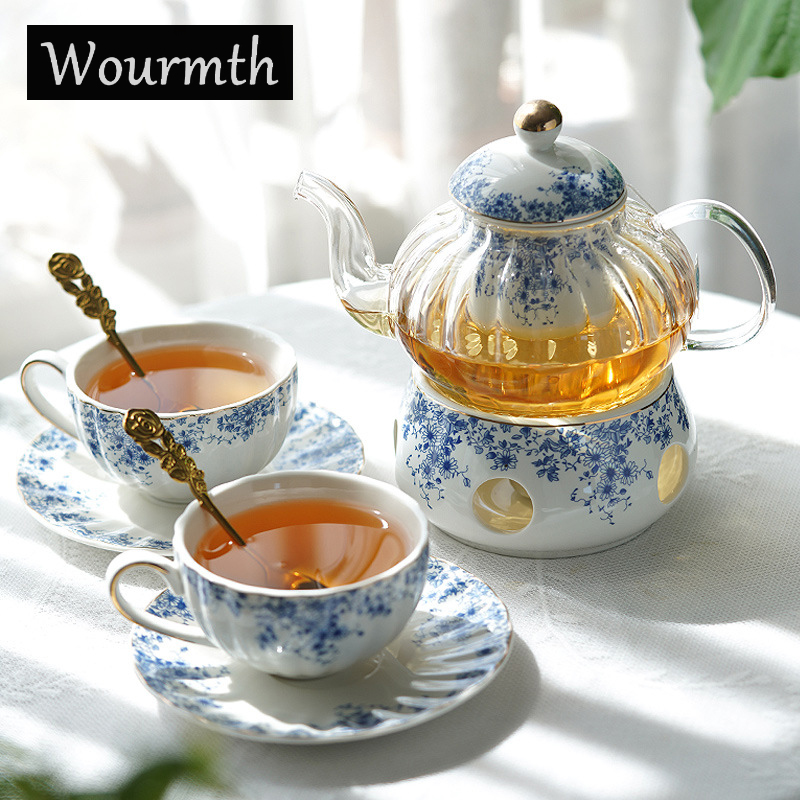 Korean Tea Set - Nachmittagstee-Set im englischen Stil, Blumen-Teekanne, beheizte