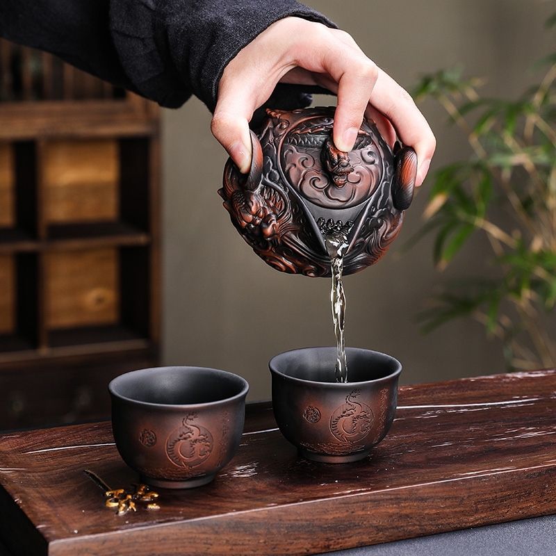 Korean Tea Set - Chinesischer lila Keramik-Teekessel, handgefertigt, mit fliegendem